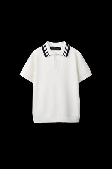 BASIC RIBBED POLO SHIRT - Ecru / Navy by Zara - Image 0