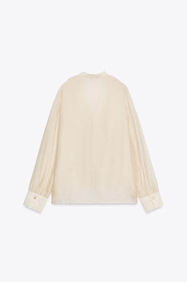 RUFFLED BLOUSE WITH TIES - Beige by Zara - Image 6