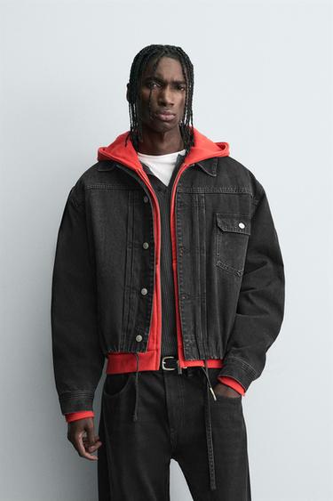 ДЖИНСОВА КУРТКА BOXY FIT ЗІ СТЬОБАНОЮ ПІДКЛАДКОЮ - Чорний Zara