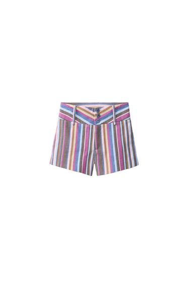 BERMUDA RAYAS CINTURA ANCHA - Marrón-Azul de Zara