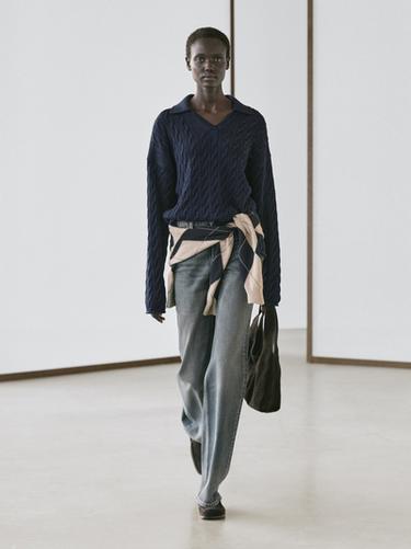 Zara Cotton blend knit polo collar sweater - Navy blue