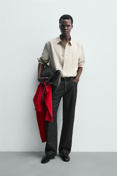 STRIPED FLOWING SHIRT - Ecru by Zara