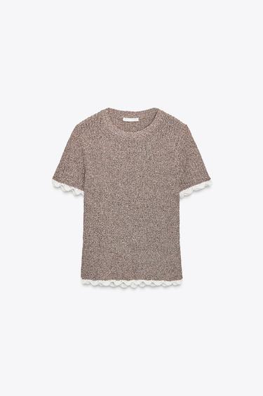 CONTRAST CUT KNIT T-SHIRT - Dark yellow by Zara