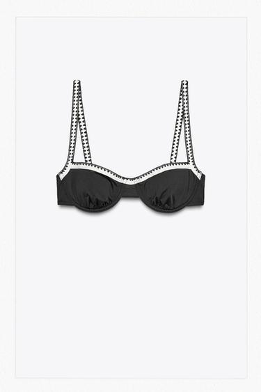 CONTRAST UNDERWIRED BIKINI TOP - Black / White by Zara