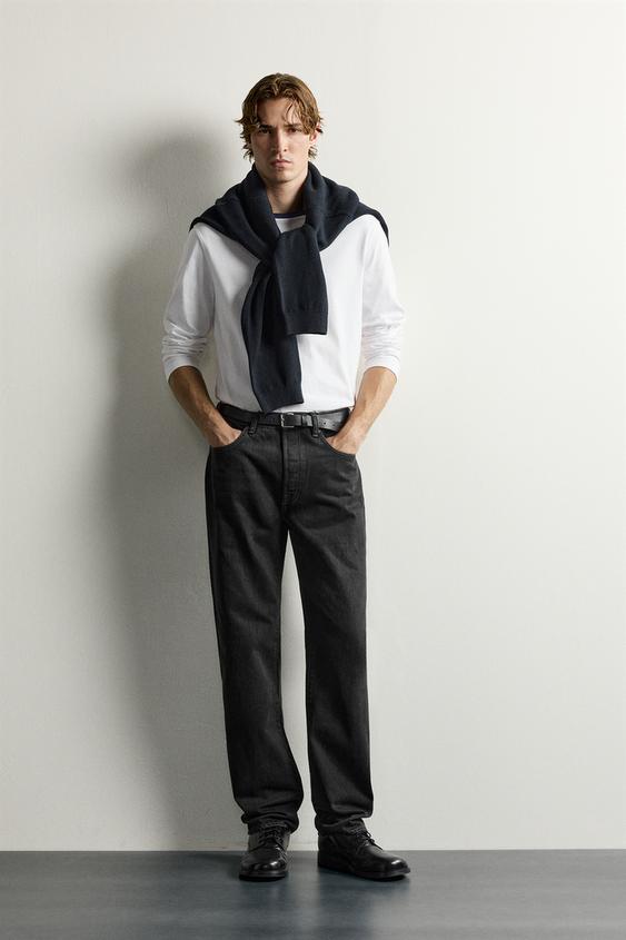 Мужские джинсы Zara Straight-Fit Long-Length, цвет: Чёрный