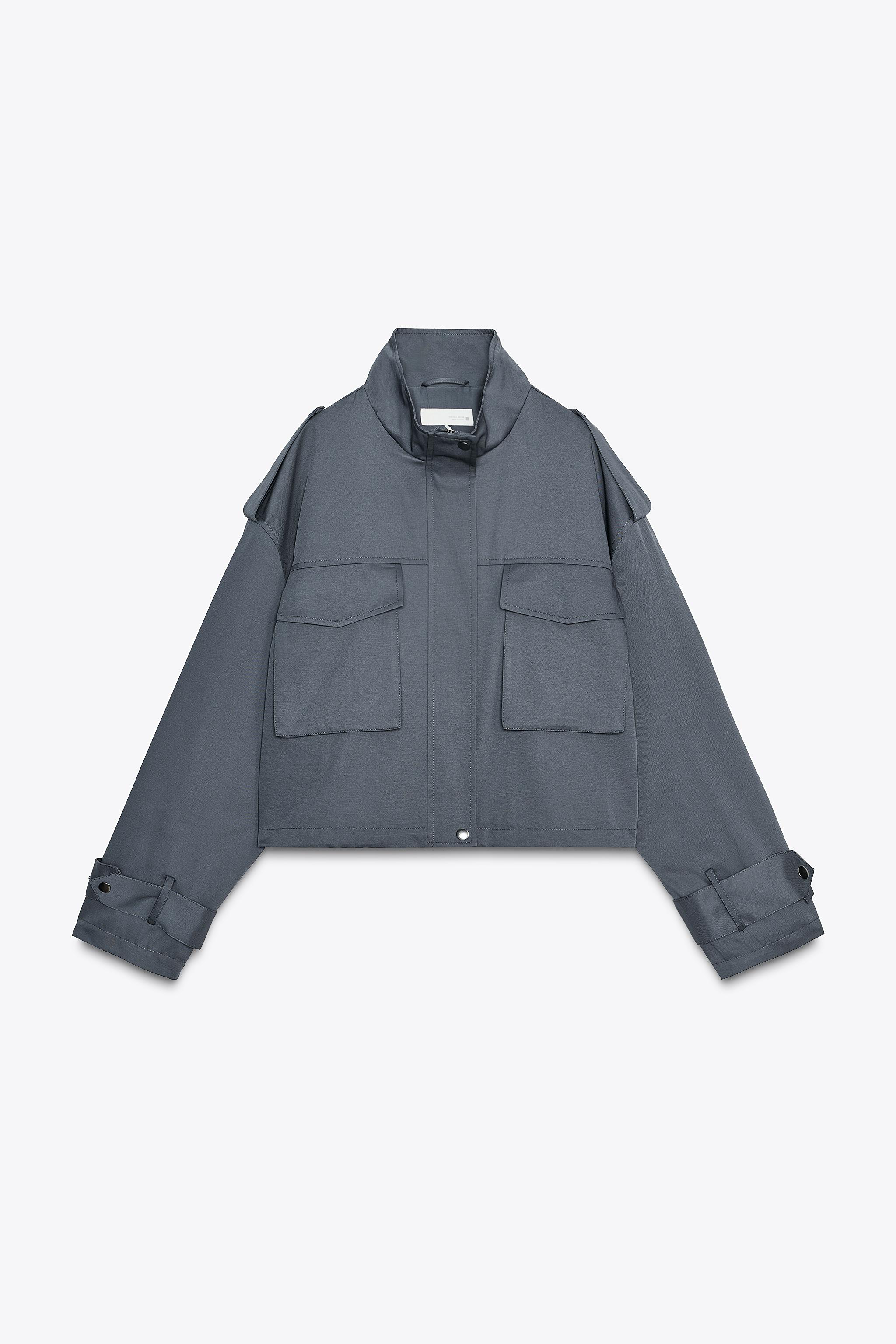 【ZARA】ショルダーパッド ラスティック ジャケット2700/741/600 JACKET WITH POCKETS - Blue | ZARA Australia