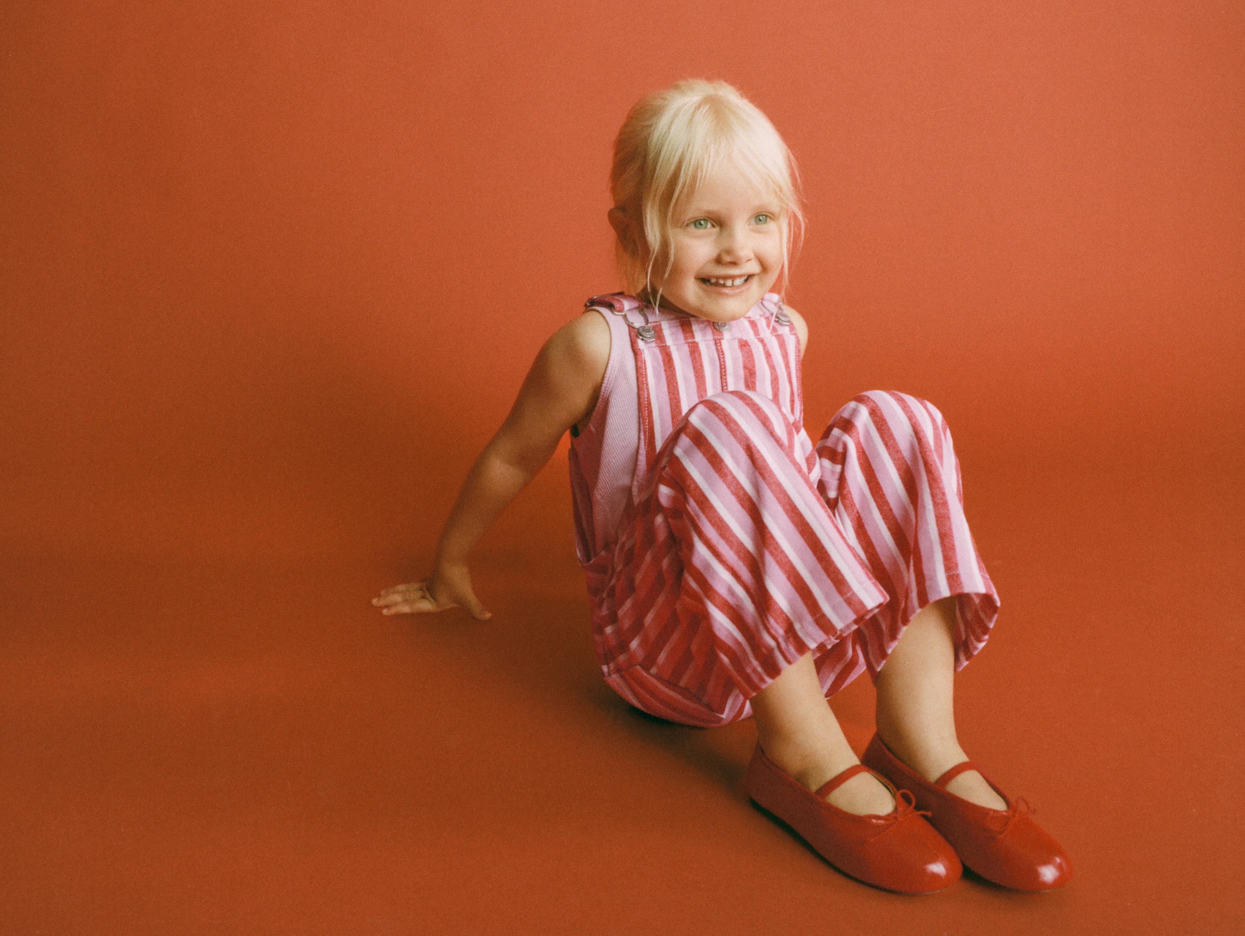 LONG STRIPED TWILL OVERALLS — Red