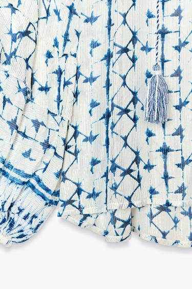 PRINTED BLOUSE WITH METALLIC THREAD - Ecru / Blue by Zara - Image 7