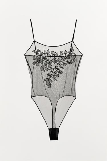 FLORAL EMBROIDERY MESH BODYSUIT - Black by Zara - Image 5