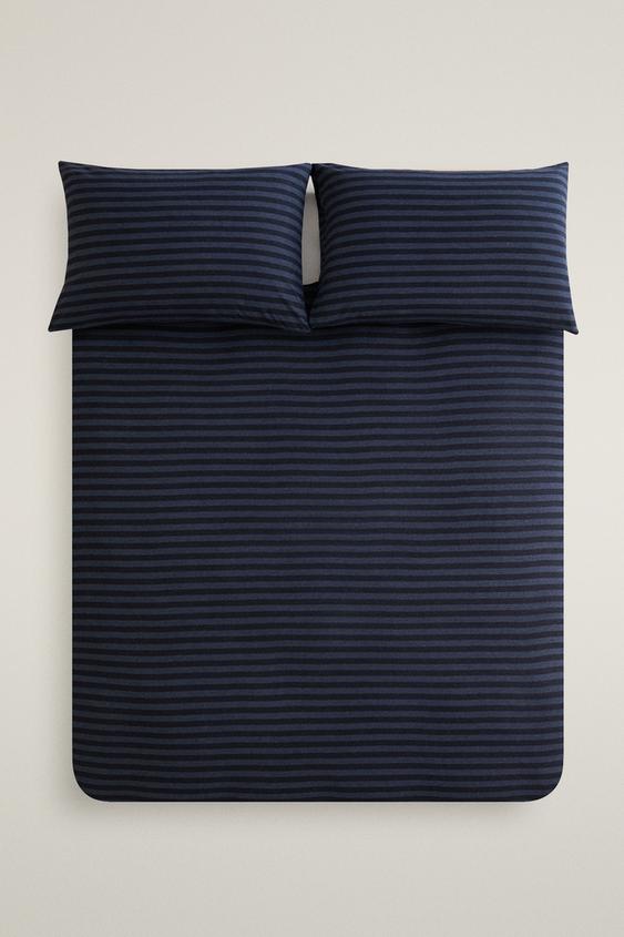 STRIPED COTTON JERSEY DUVET COVER - Blue by Zara - Image 0
