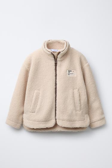 Zara FAUX SHEARLING JACKET WITH LABEL - Sand