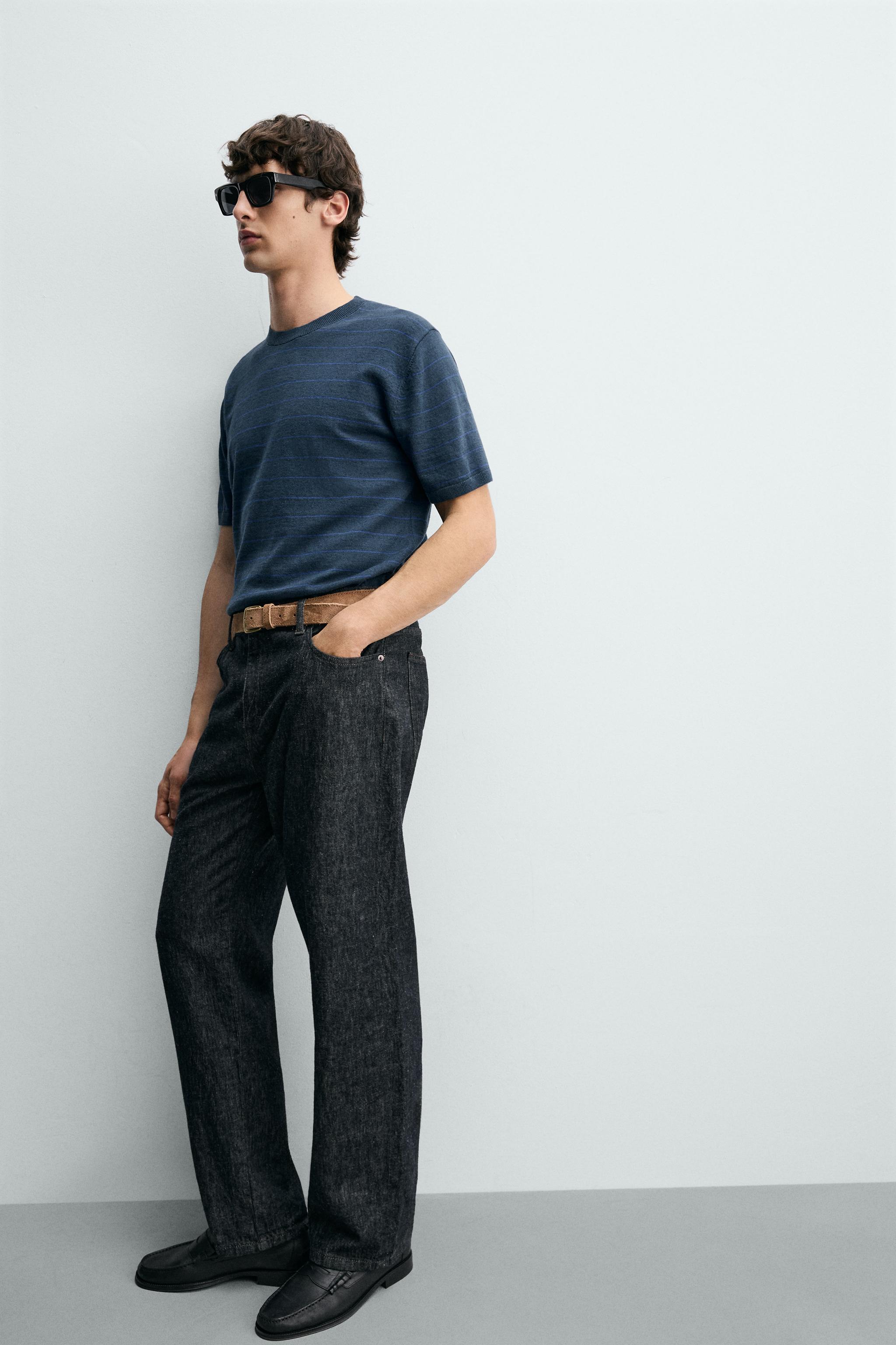 STRIPED COTTON LINEN BLEND KNIT T-SHIRT