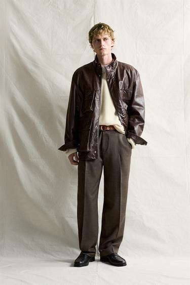UTILITY POCKET LEATHER JACKET - Brown by Zara - Image 0