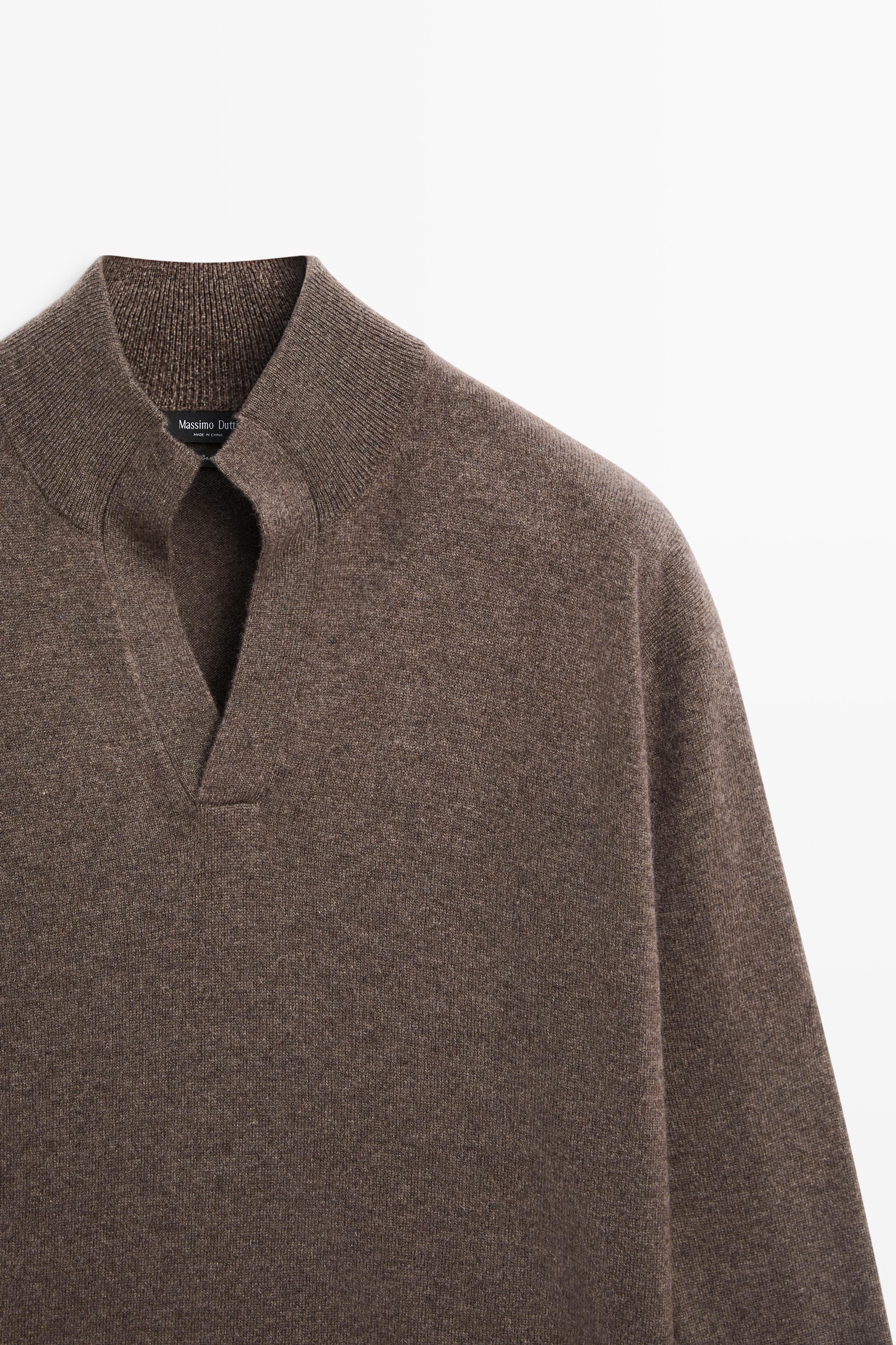 100% cashmere mock neck V-neck sweater