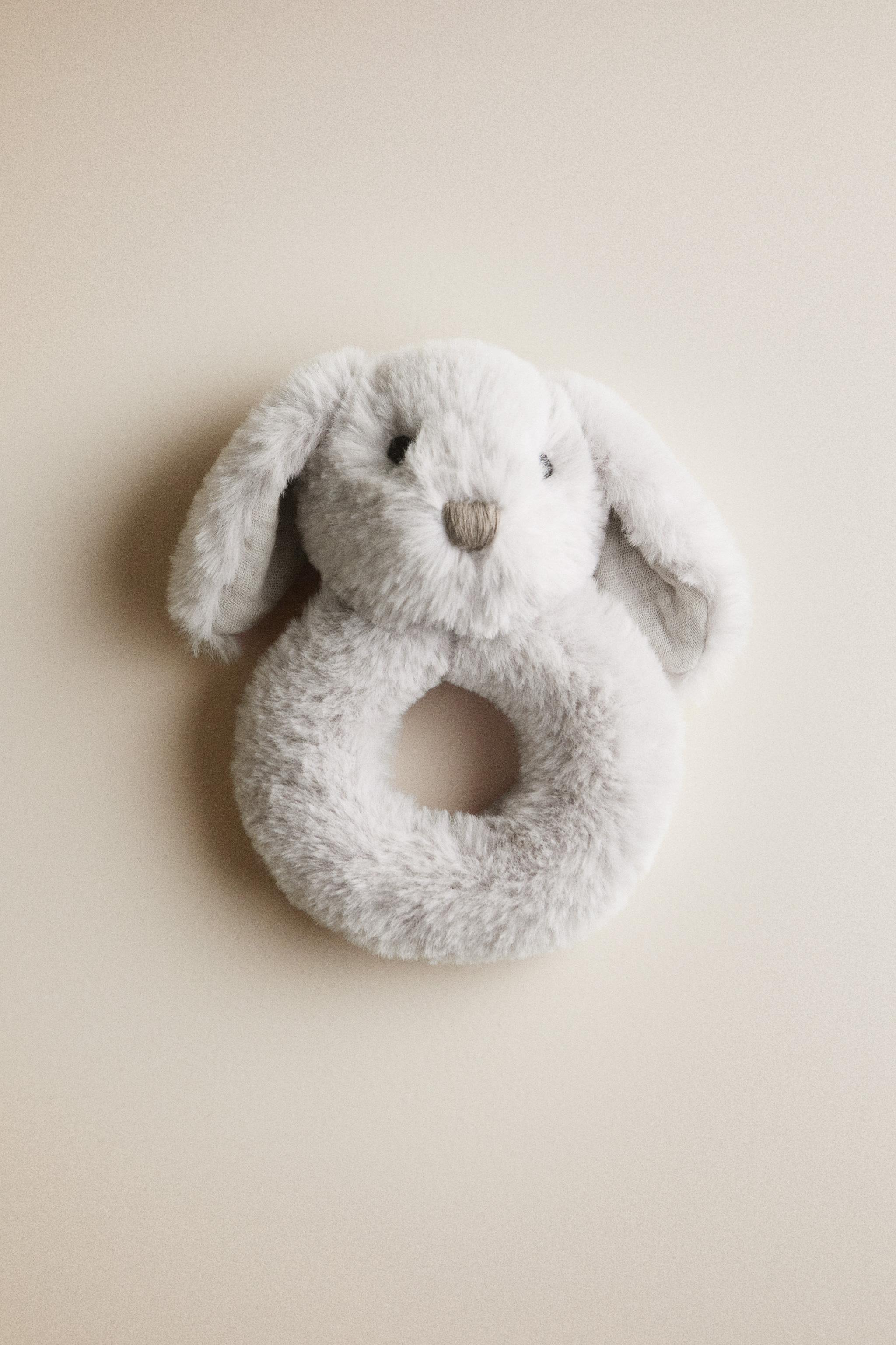 RABBIT BABY RATTLE PLUSH TOY — Gray
