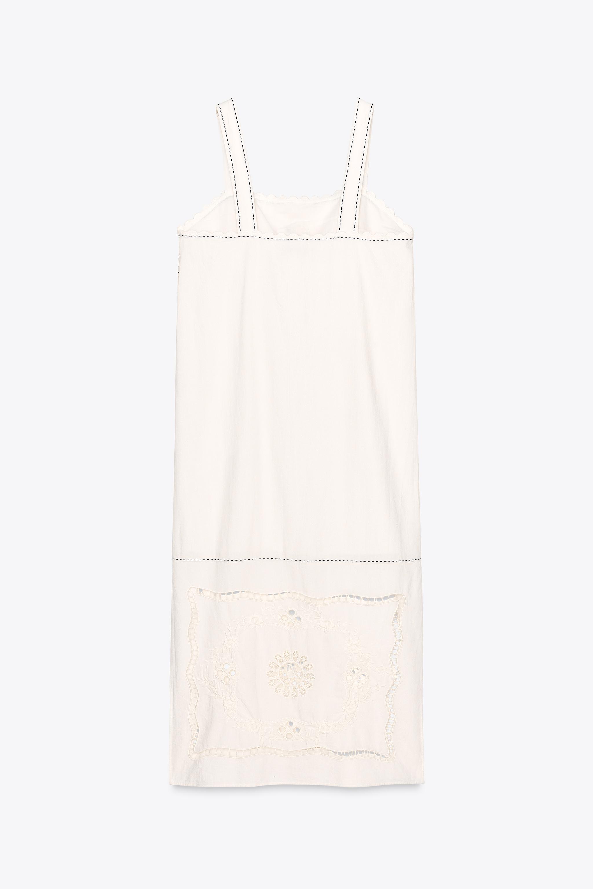 ★ZARA★飾りステッチ入り*ミニワンピース エクリュ ZW COLLECTION 刺繍ステッチ入りワンピース - エクリュ | ZARA