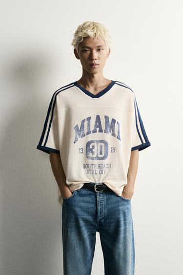 RETRO FOOTBALL PRINT RELAXED FIT T-SHIRT - Oyster-white by Zara