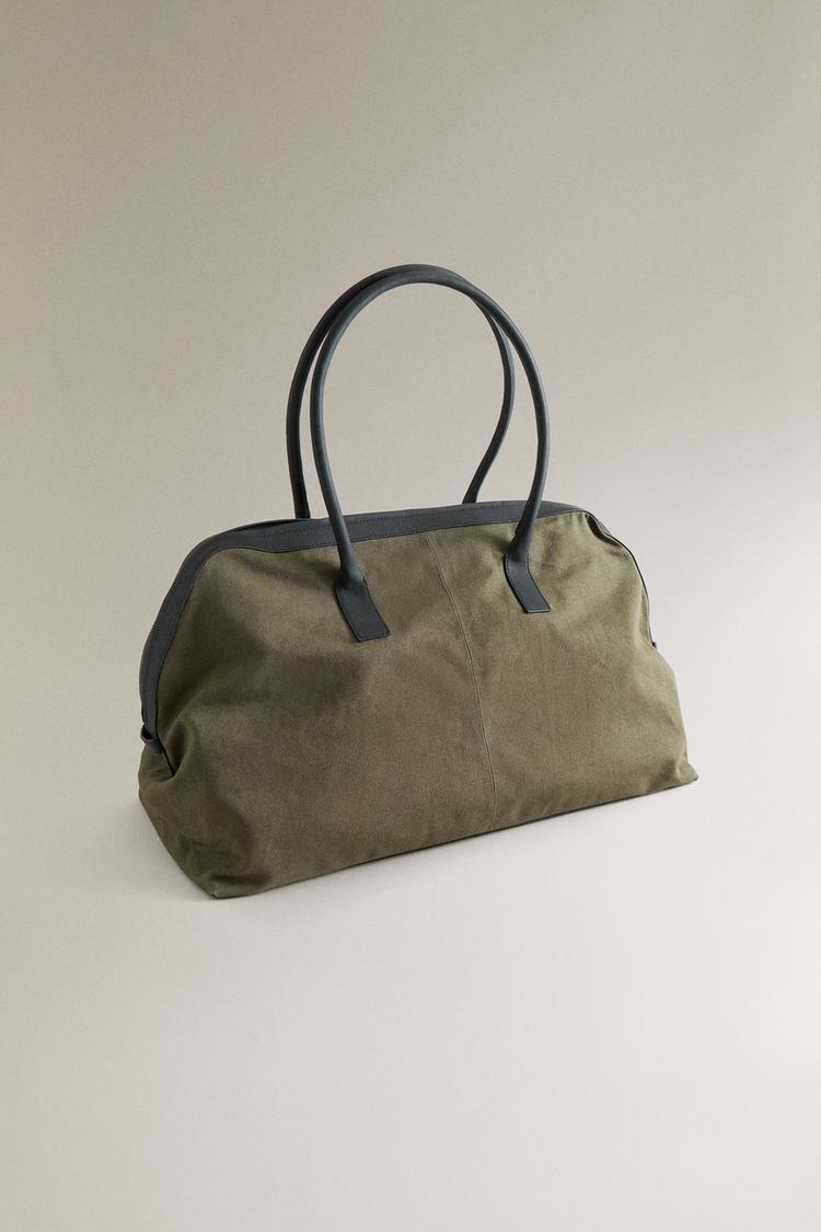 CANVAS LEATHER WEEKENDER BAG — Khaki Green