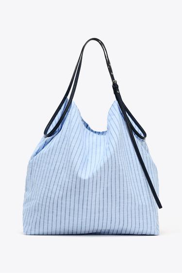 Zara STRIPED WOVEN SHOPPER - Blue