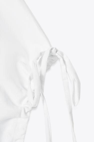 COTTON T-SHIRT WITH TIES - White by Zara - Image 6