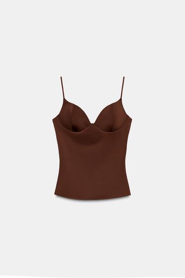 TOP MÉLANGE POLYAMIDE - Marron de Zara