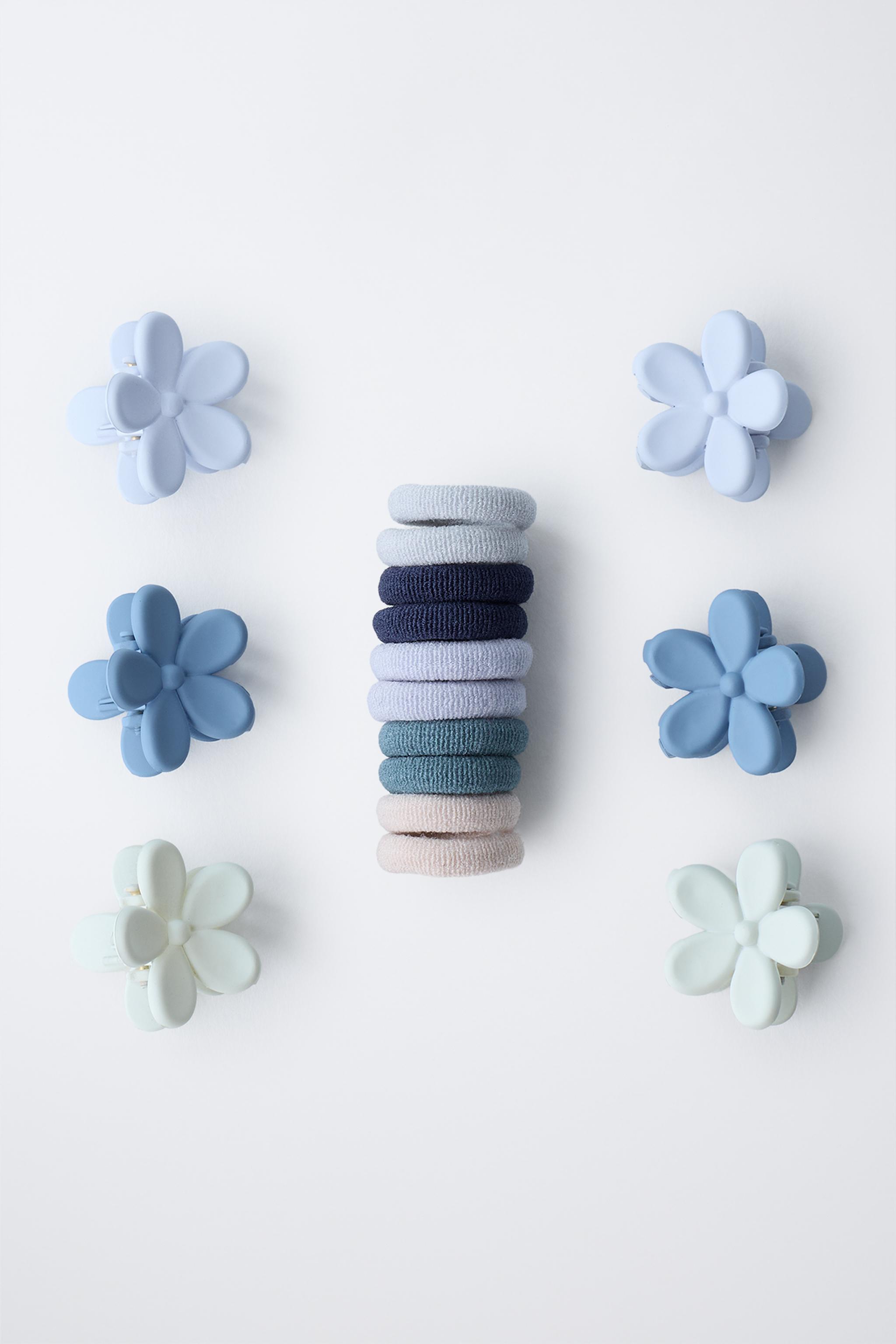 BOX SET OF FLOWER HAIR CLIPS AND HAIR TIES