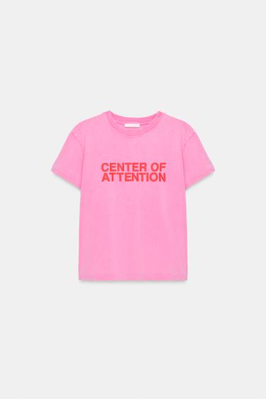 T-SHIRT INSCRIPTION EFFET DÉLAVÉ - Rose de Zara