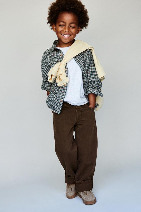 CHECK SHIRT WITH EMBROIDERED TEXT - Mid-green by Zara - Image 0