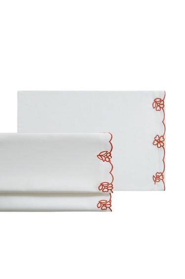 COT PILLOWCASE AND FLAT SHEET SET WITH EMBROIDERED FLOWERS - Reddish by Zara
