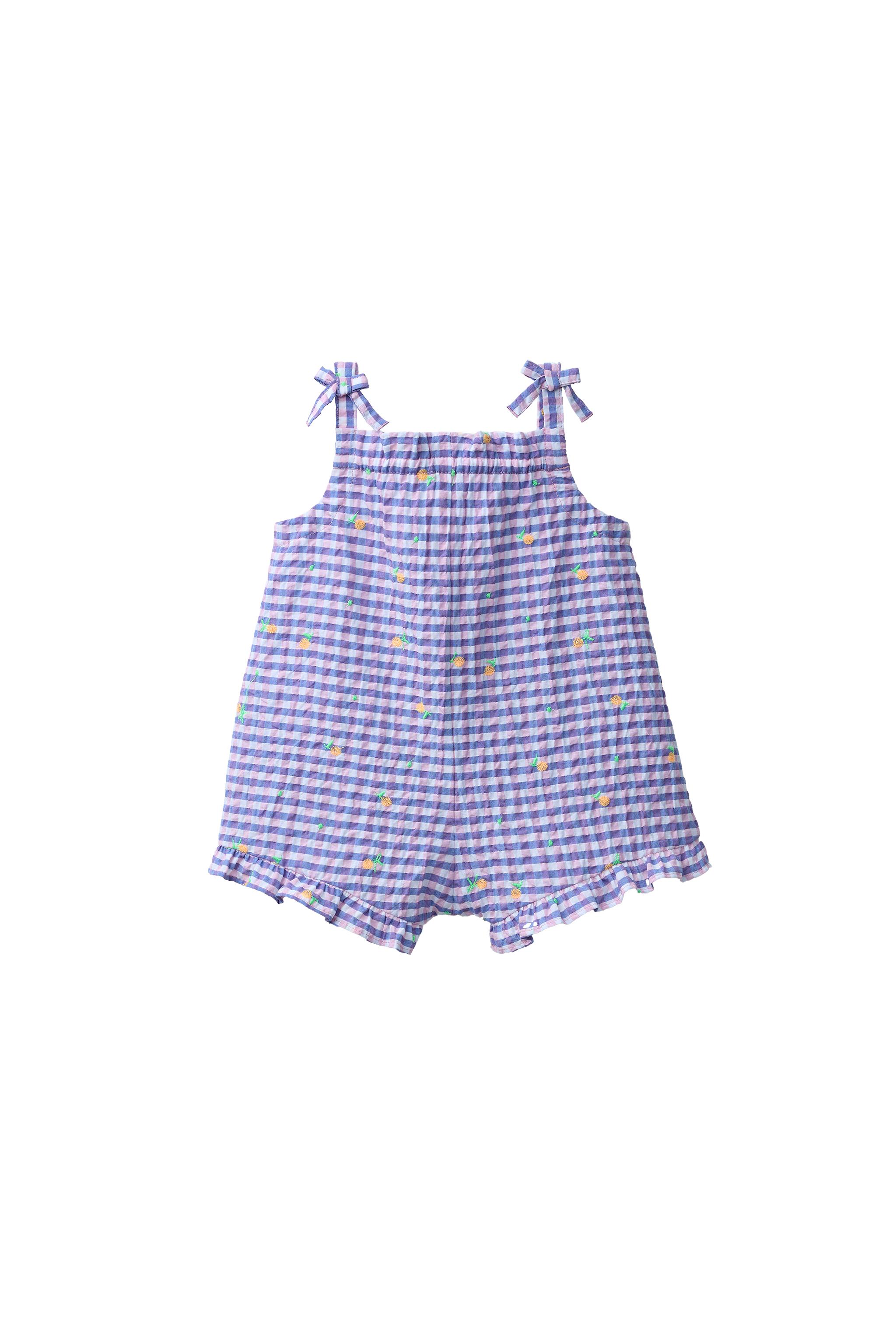 SHORT GINGHAM JUMPSUIT WITH EMBROIDERED FRUIT - Bluish | ZARA Canada