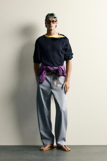 RELAXED FIT WASHED CHINO TROUSERS - Faded sky blue by Zara
