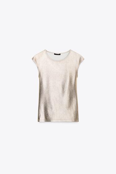 METALLIC T-SHIRT - Golden by Zara - Image 3