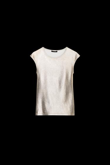 METALLIC T-SHIRT - Golden by Zara - Image 0
