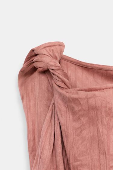 FAUX SUEDE TOP WITH ROLLED SLEEVES - MARSALA by Zara - Image 2