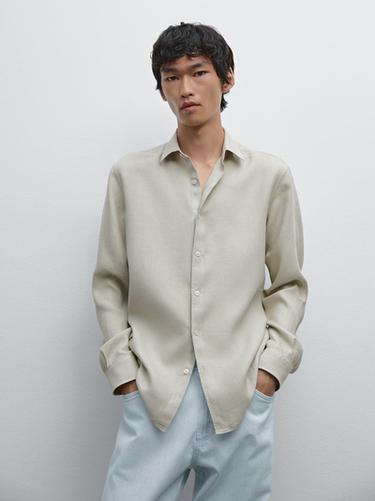 Camisa slim fit mezcla lino - Verde agua de Zara