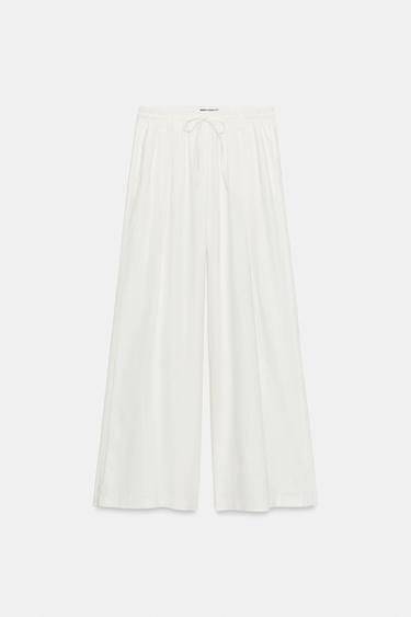 CALÇA COM LINHO - Branco-marfim da Zara - Imagem 0
