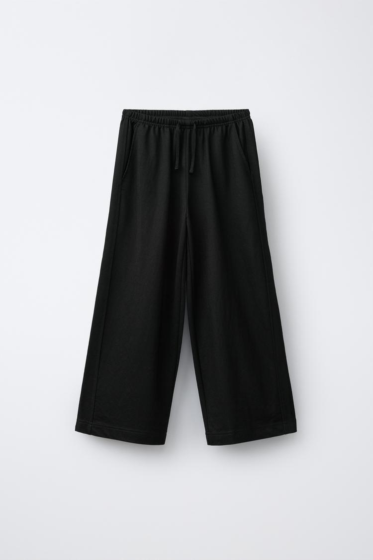 WIDE LEG PAJAMA PANTS — Black