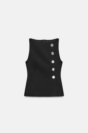 TOP WITH RHINESTONE BUTTONS - Black by Zara