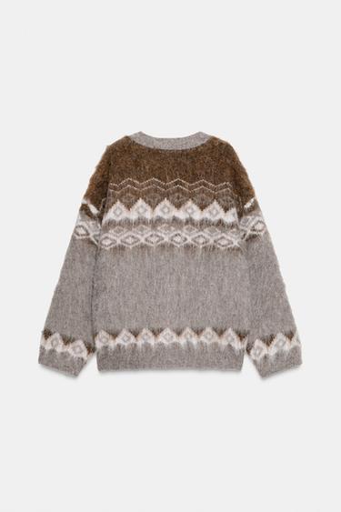 GILET EN MAILLE JACQUARD EFFET BROSSÉ - Multicolore de Zara - Image 3