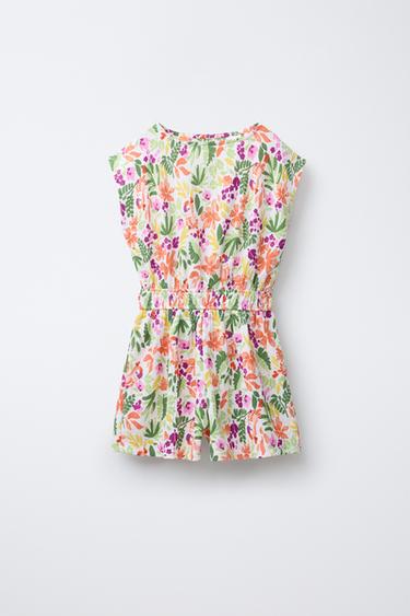 FLORAL TEXTURED PLAYSUIT - Ecru / Green by Zara