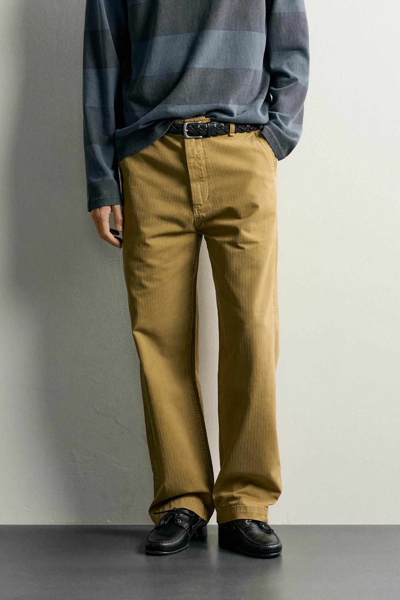 WASHED HERRINGBONE PANTS — Oil
