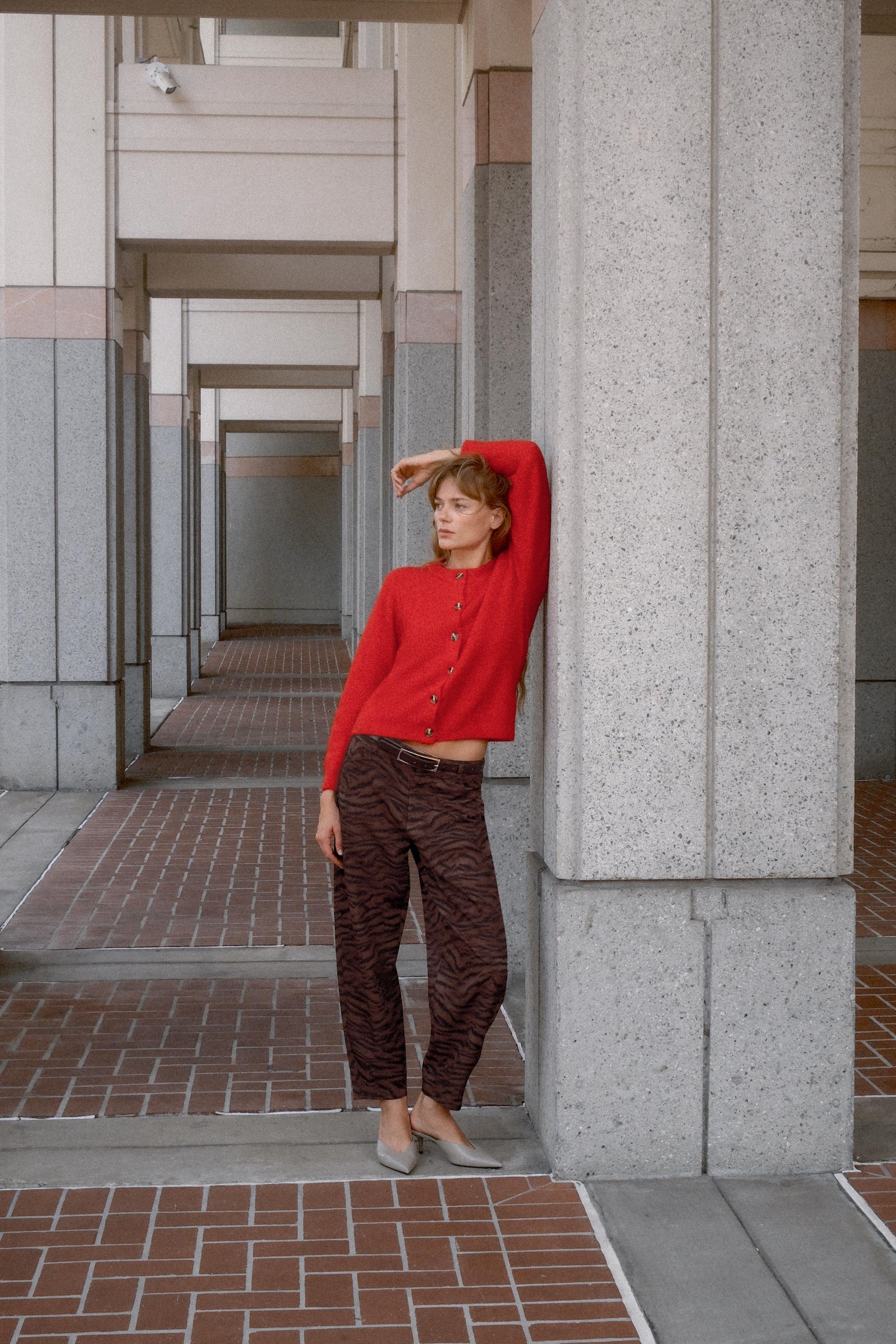 ウール＆アルパカ混カーディガン - レッド | ZARA Japan / 日本