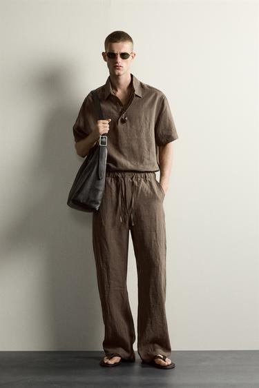 PANTALÓN RELAXED FIT 100% LINO - Marrón / Topo de Zara