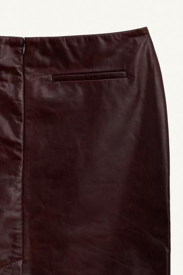 JUPE DROITE 100 % CUIR ÉDITION LIMITÉE - Bordeaux de Zara - Image 8