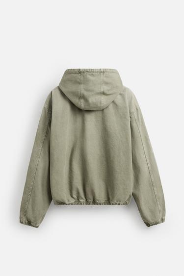 VESTE DÉLAVÉE À CAPUCHE - Kaki de Zara - Image 7