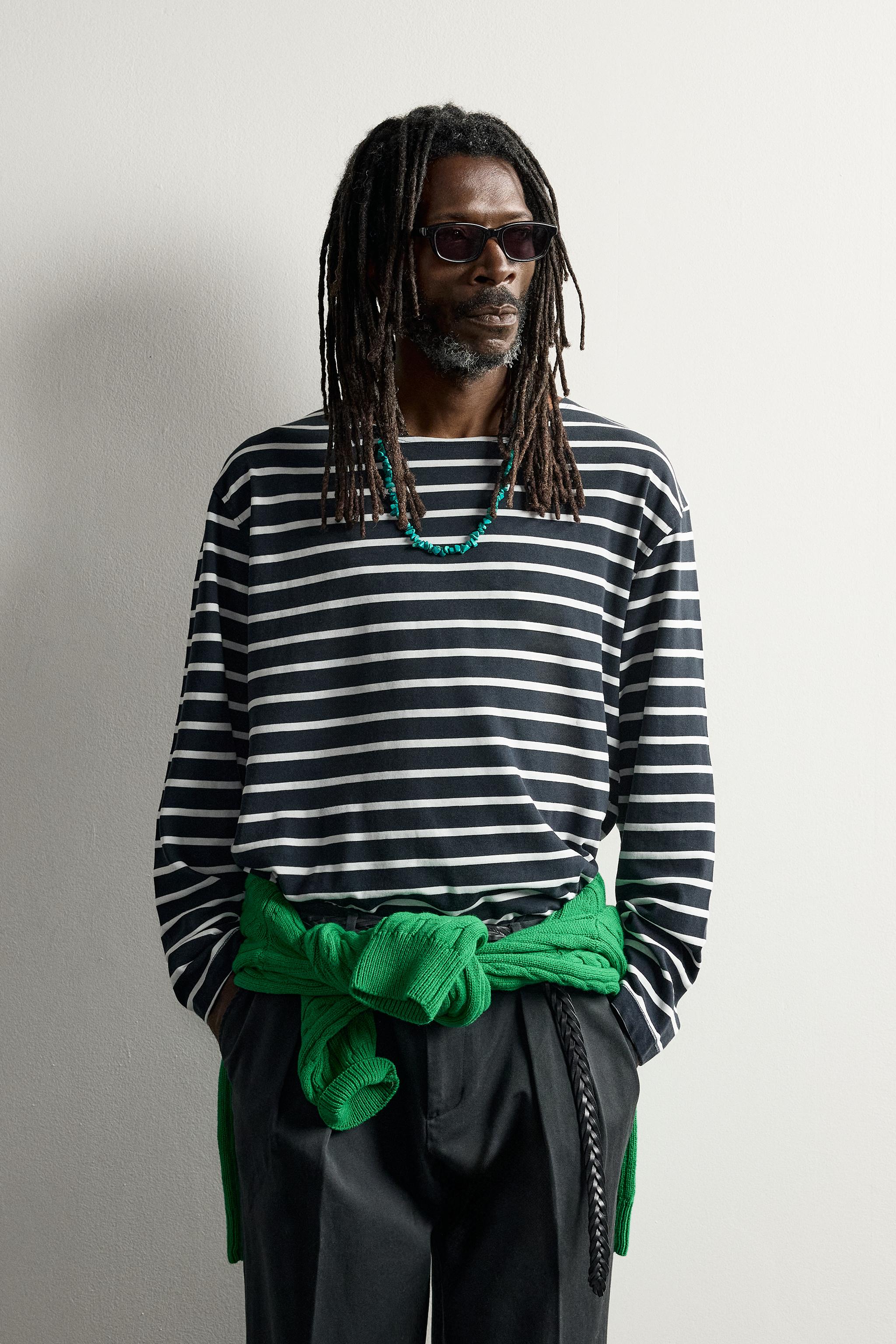 STRIPED JACQUARD T-SHIRT AARON LEVINE X ZARA — Blue / White