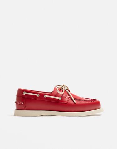 レザーデッキシューズレッドZaraのレザーデッキシューズ - レッド 