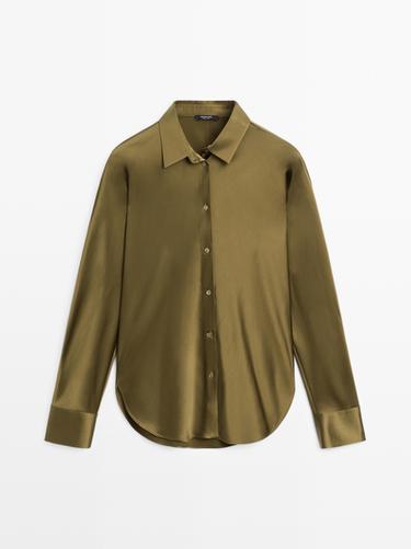 Zara Satin shirt with batwing sleeves - Mid-green