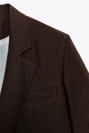 BLAZER AVEC LIN MANCHES COURTES - Marron de Zara - Image 7