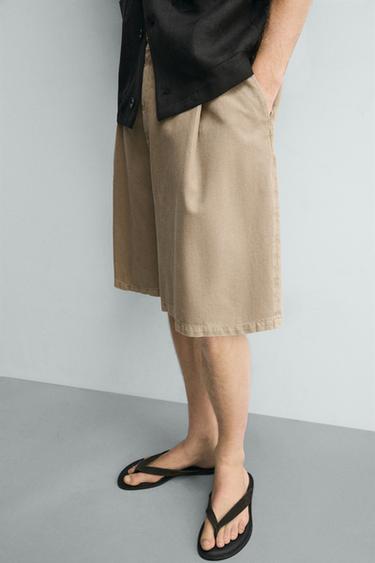 RELAXED FIT BERMUDA SHORTS WITH PLEATS - Beige by Zara - Image 4